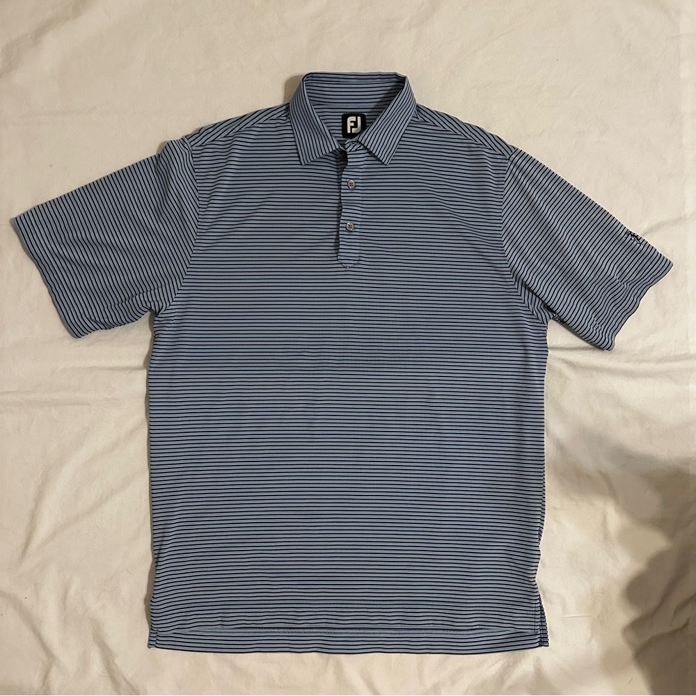 Men’s FootJoy Polo Size L Blue Stripe Short Sleeve Golf Logo